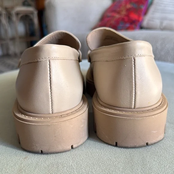 ZARA Beige Leather Gold Buckle Lug Sole Loafers Women - Picture 7 of 10